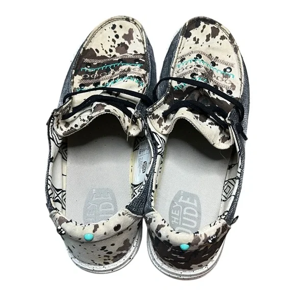 Buckle Exclusive Hey Dude Wendy Rodeo Kingman Shoes Size 8 Cow Print Turquoise - Picture 8 of 12